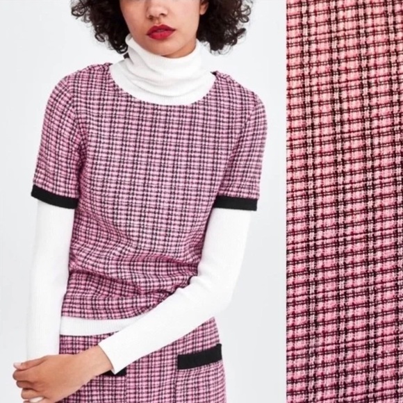 Zara Trafaluc Pink Tweed Boucle Shirt - Picture 1 of 6